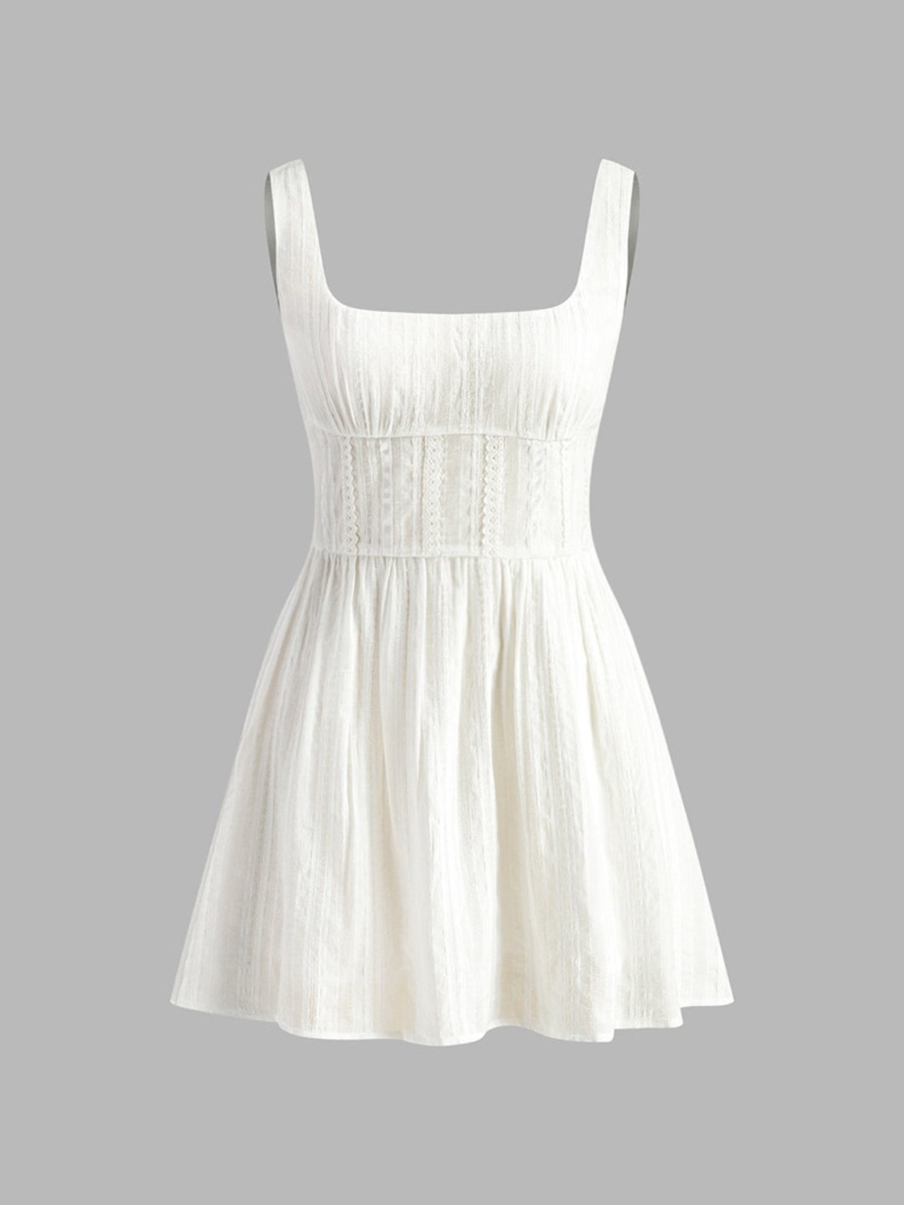 Commense White Mini Dress with Square Neck and Lace Bodice